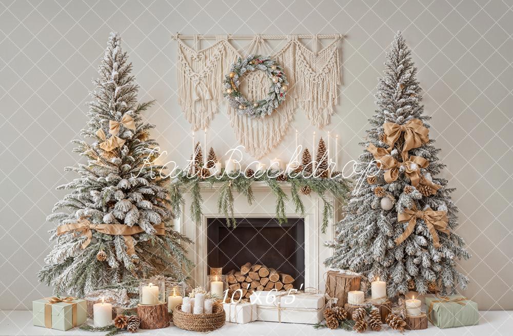 Kate Christmas Snowy Trees Fireplace Garland Backdrop Designed by Emetselch