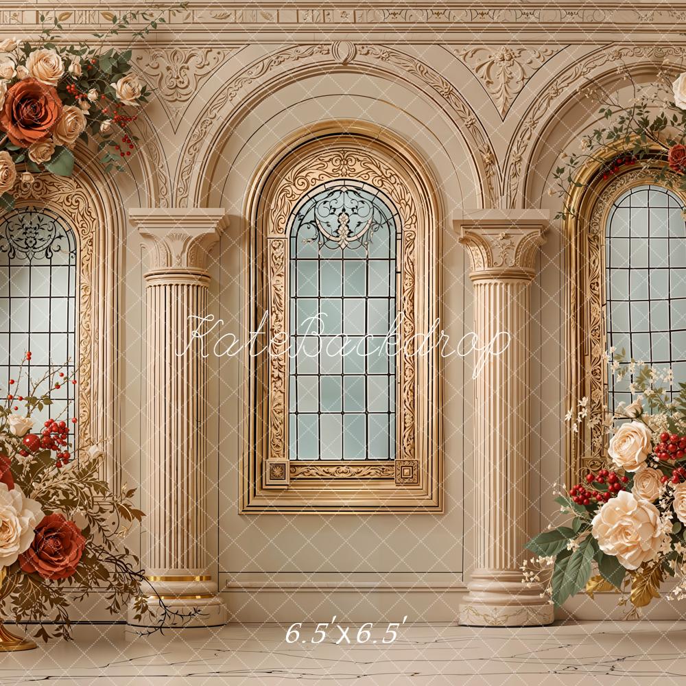 Kate Vintage Arched Windows Floral Columns Backdrop Designed by Emetselch -UK