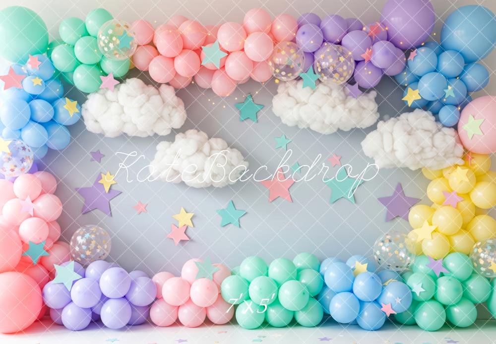 Kate Cake Smash Balloons Clouds Stars Backdrop Designed by Patty Robert
