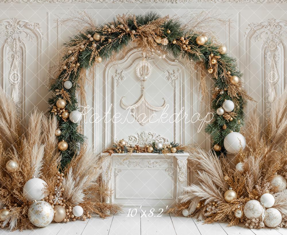 Kate Christmas Pampas Arch White Wall Backdrop Designed by Emetselch -UK
