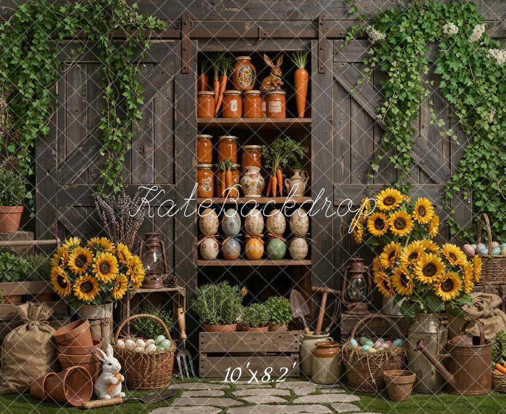 Kate Easter Bunny Sunflowers Wooden Cabinet Backdrop Designed by Emetselch