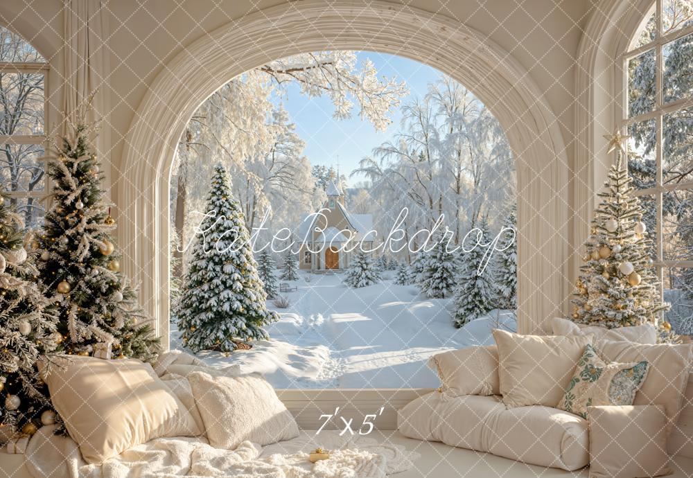 Kate Christmas Snowy Forest Window Arch Backdrop Designed by Emetselch -UK