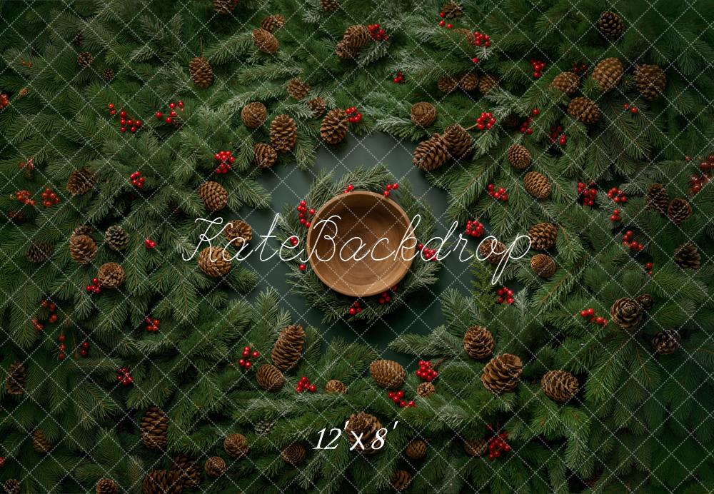 Kate Christmas Wreath Pinecones Bowl Fleece Backdrop Designed by Chain Photography