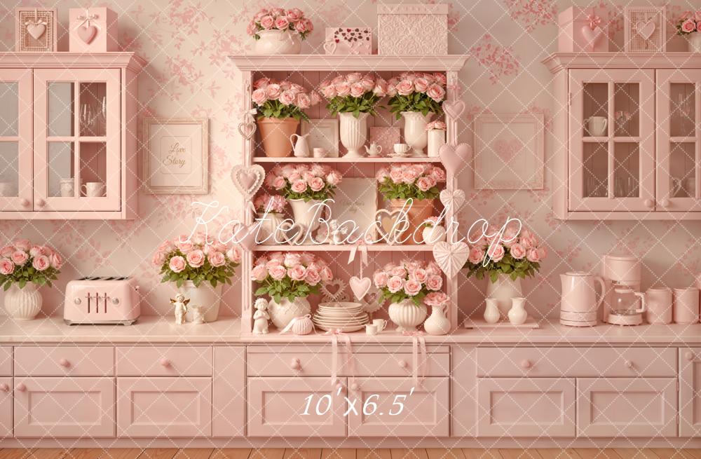 Kate Pink Floral Kitchen Cabinet Backdrop Designed by Emetselch