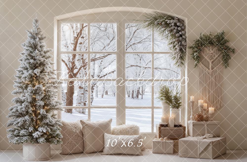 Kate Christmas Snowy Tree Window Decor Fleece Backdrop Designed by Emetselch -UK