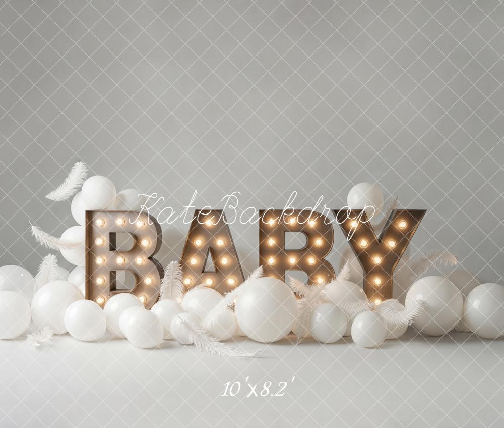 Kate Baby Marquee Letters White Balloons Fleece Backdrop Designed by Emetselch