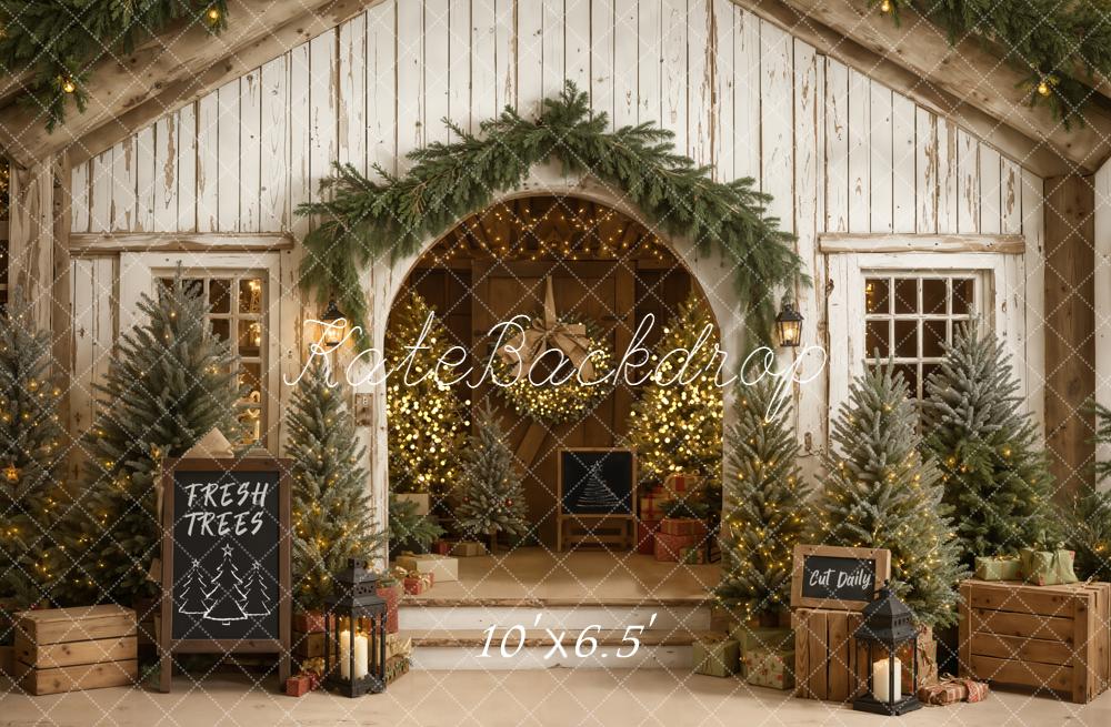 Kate Christmas Fresh Trees Rustic Archway Backdrop Designed by Emetselch -UK
