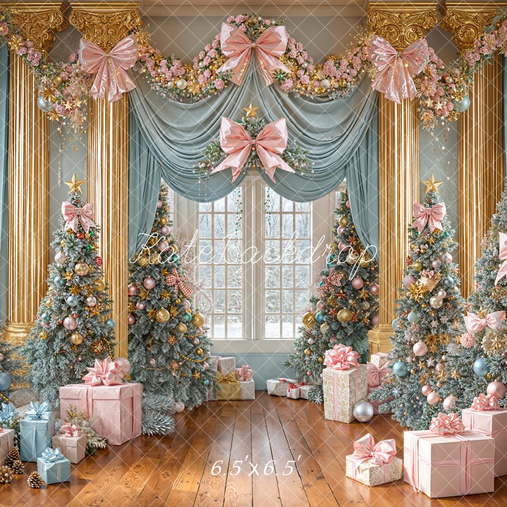 Kate Christmas Trees Pink Bows Presents Backdrop Designed by Emetselch