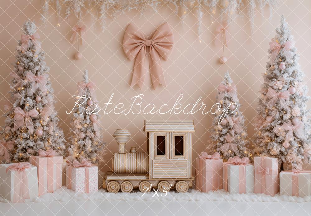 Kate Christmas Train Pink Trees Gifts Backdrop Designed by Patty Robert