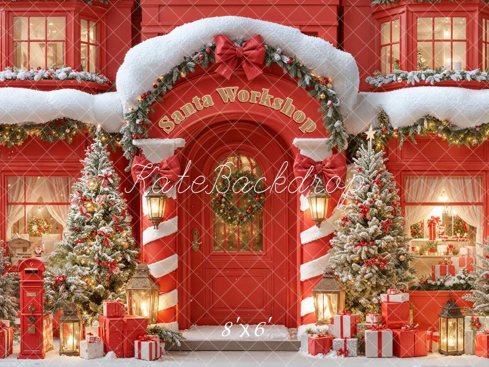 Kate Christmas Santa Workshop Snowy Trees Gifts Backdrop Designed by Emetselch -UK
