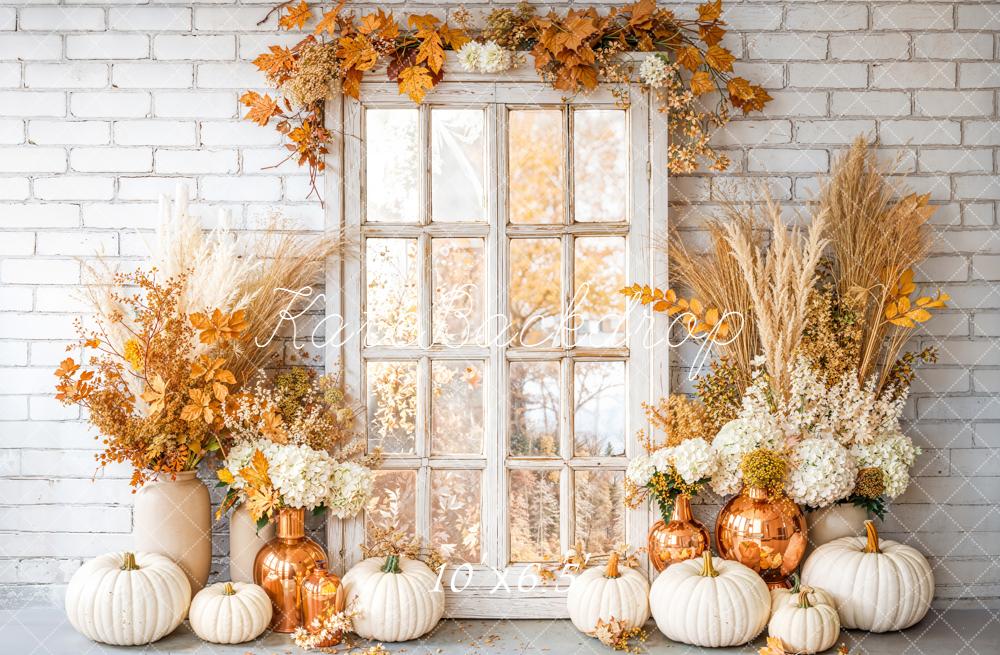 Kate Autumn Pumpkins Window Fleece Backdrop Designed by Emetselch