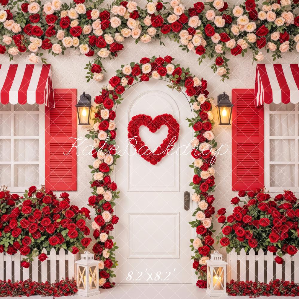 Kate Red Rose Cottage Striped Awning Backdrop Designed by Patty Robert
