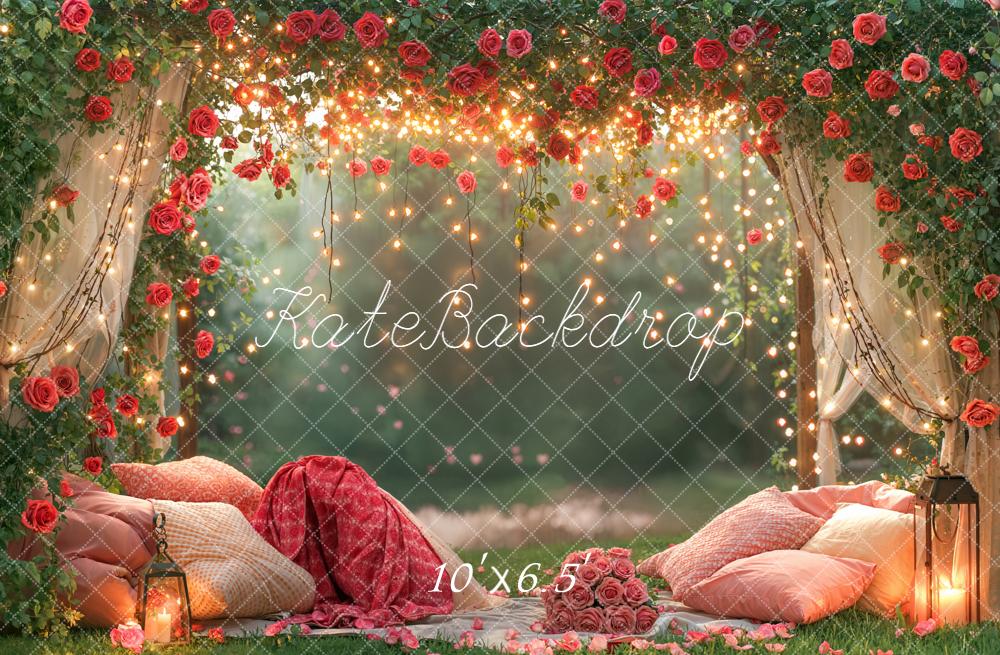 Kate Valentine Rose Arch Fairy Lights Garden Backdrop Designed by Emetselch -UK