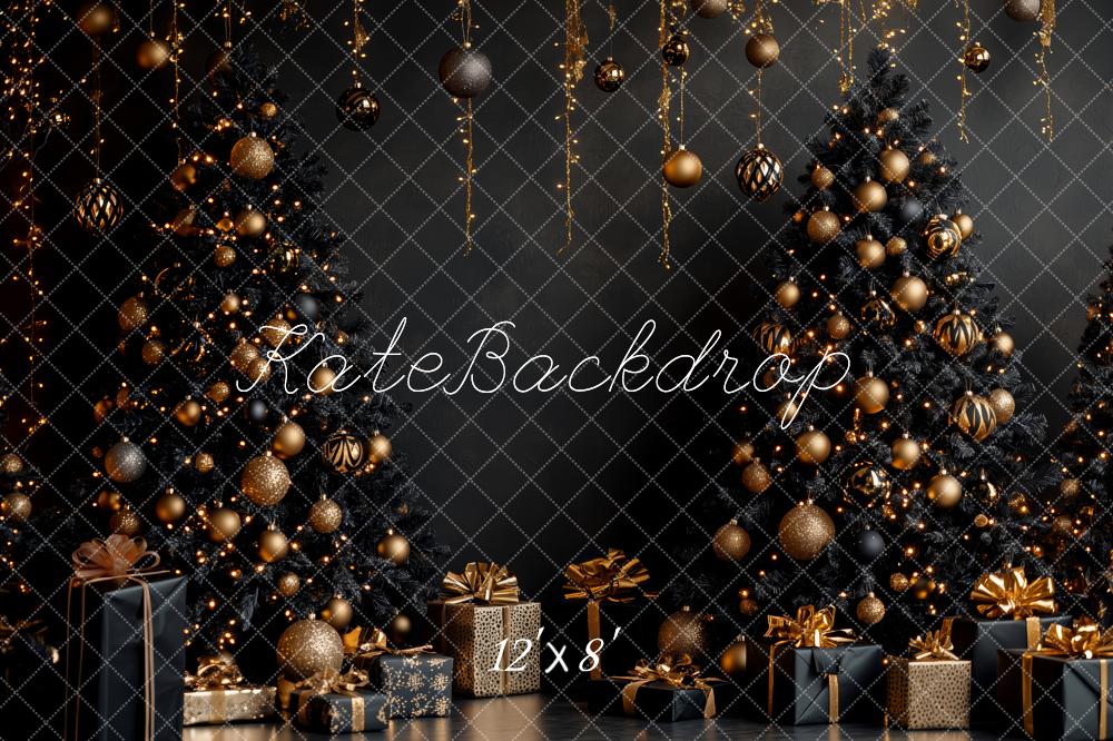 Kate Christmas Black Trees Gold Decorations Backdrop Designed by Patty Robert -UK