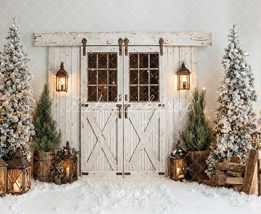 On Sale Kate Christmas Snow Trees Lanterns Rustic Doors Backdrop Designed by Emetselch
