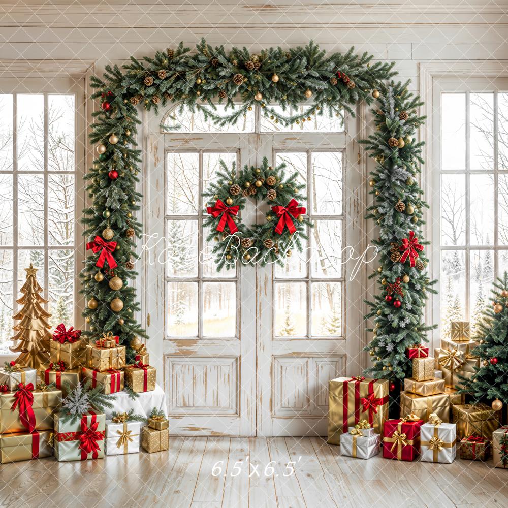 Kate Christmas Garland Rustic Windows Backdrop Designed by Emetselch