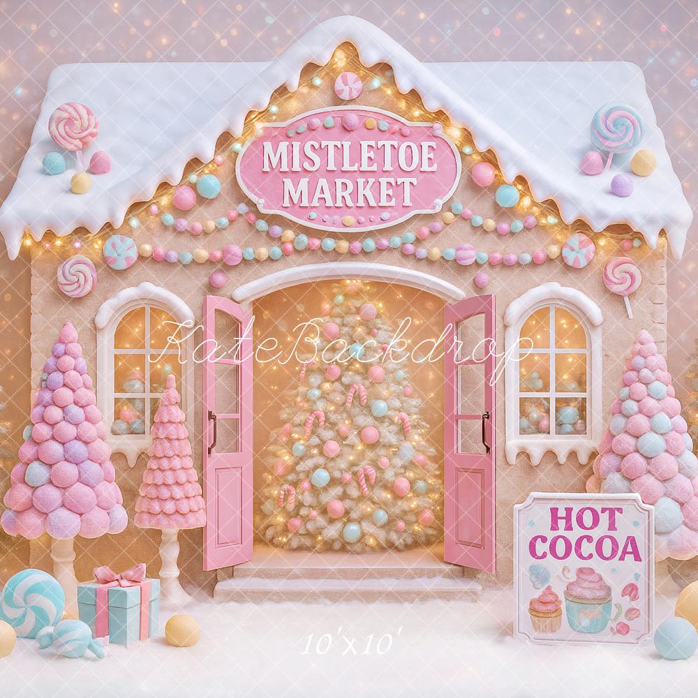 Kate Christmas Candy House Pastel Trees Backdrop Designed by Ashley Paul -UK