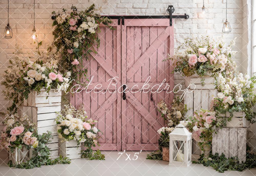 Kate Pink Barn Door Floral Arch Backdrop Designed by Ashley Paul