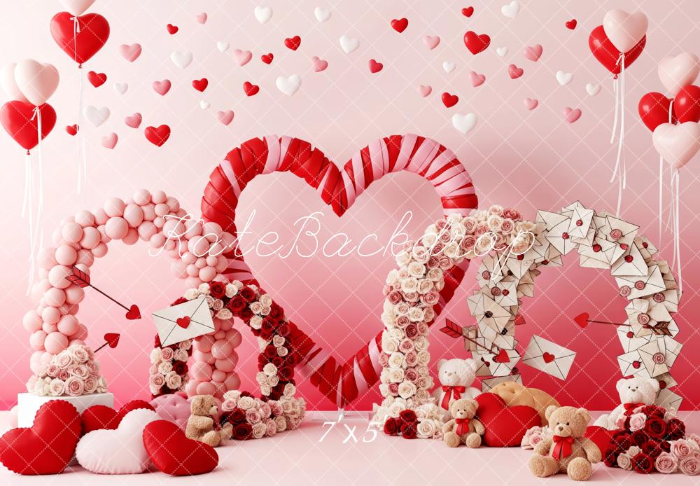 Kate Valentine Heart Arches Balloons Teddy Bears Backdrop Designed by Patty Robert