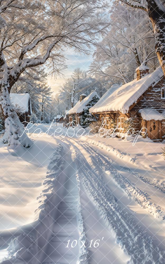Kate Sweep Winter Snowy Cottage Path Backdrop Designed by Emetselch