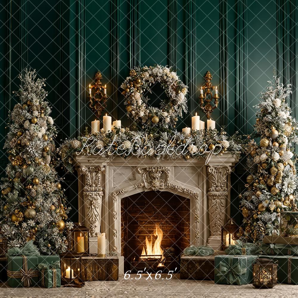 Kate Christmas Fireplace Garland Candlelight Backdrop Designed by Emetselch