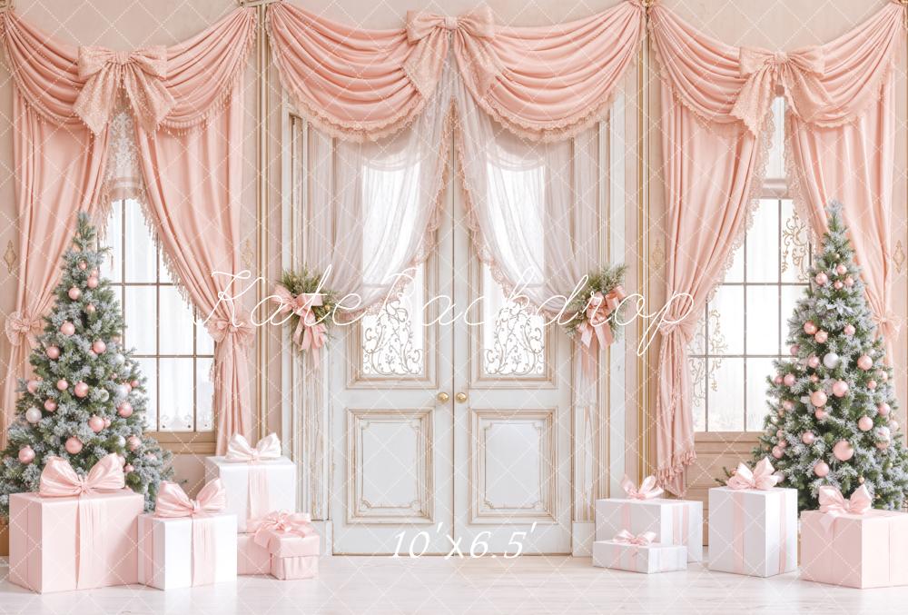 Kate Pink Christmas Trees Curtains Fleece Backdrop Designed by Emetselch -UK