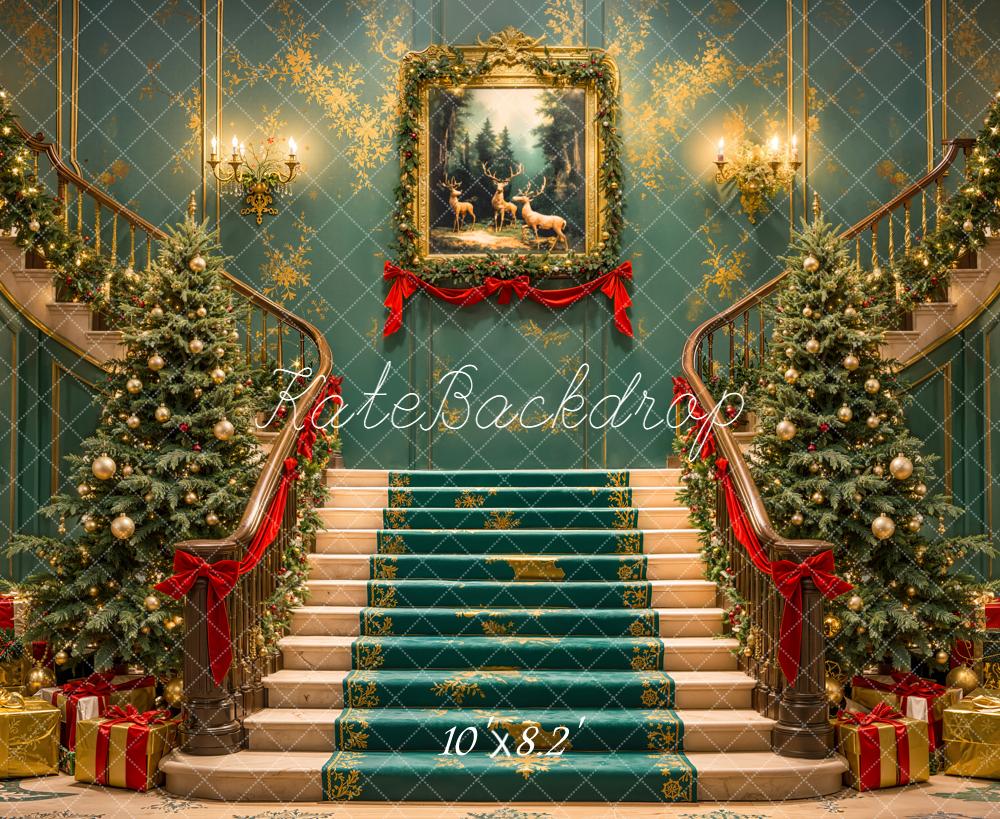 Kate Christmas Cascading Stairs Trees Gifts Backdrop Designed by Emetselch -UK