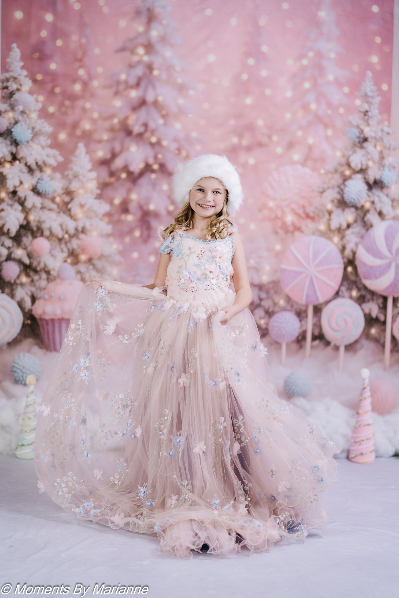 Kate Christmas Candy Lollipops Trees Pink Backdrop Designed by Ashley Paul -UK