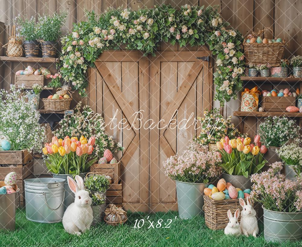 Kate Easter Bunny Eggs Rustic Barn Fleece Backdrop Designed by Emetselch -UK