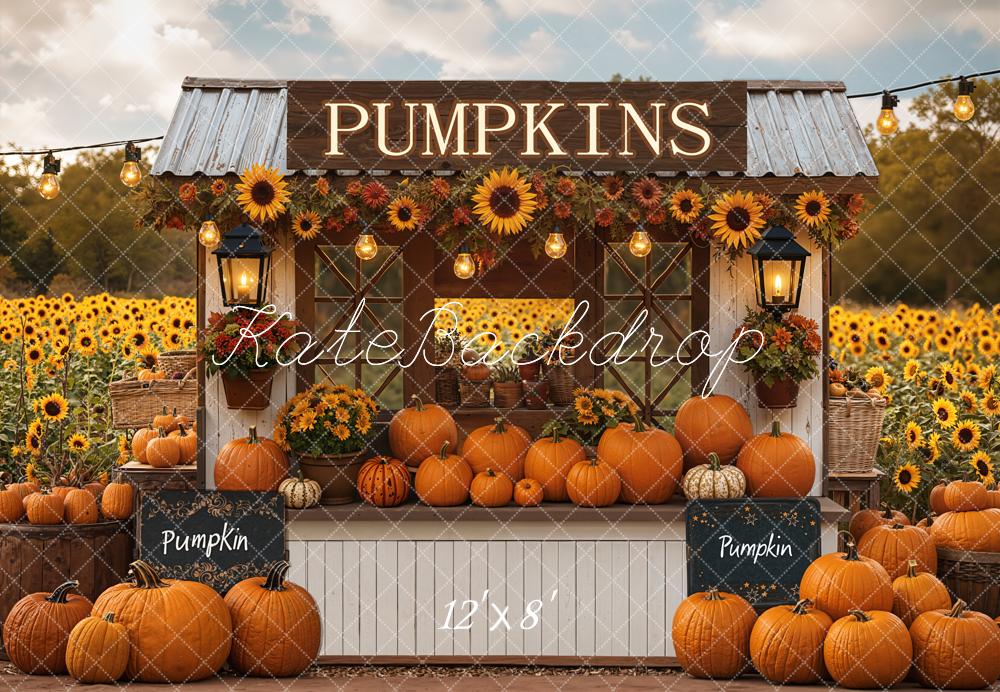 Kate Pumpkin Stand Sunflowers Autumn Fleece Backdrop Designed by Emetselch -UK