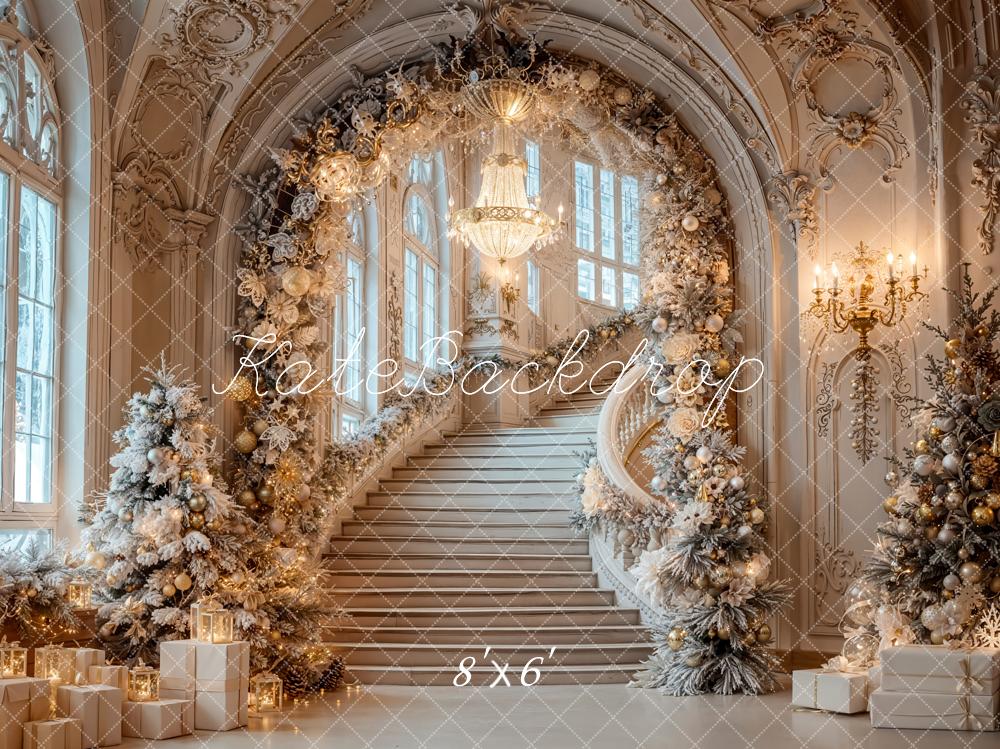Kate Christmas Cascading Stairs Arch Fleece Backdrop Designed by Emetselch -UK