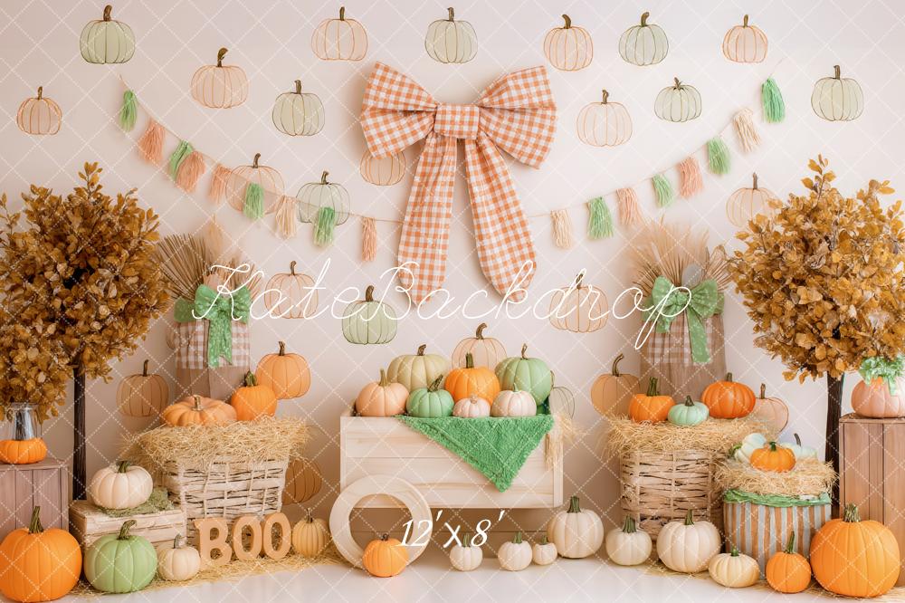 Kate Autumn Pumpkins Trees Bow Backdrop Designed by Patty Robert