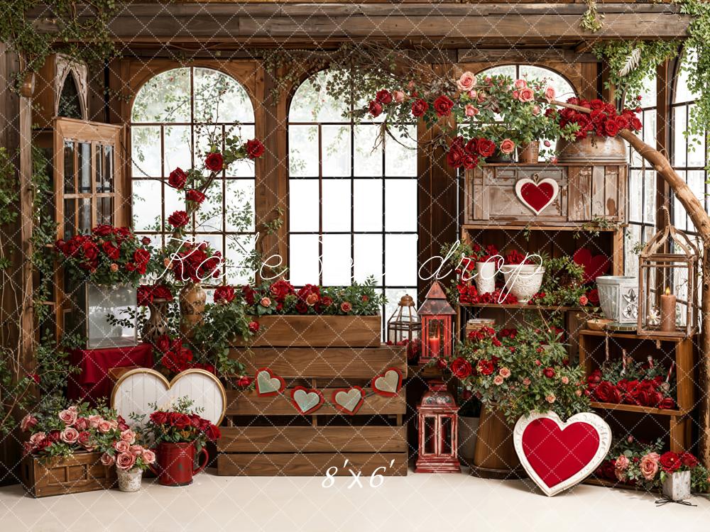Kate Valentine Heart Roses Wooden Window Backdrop Designed by Emetselch
