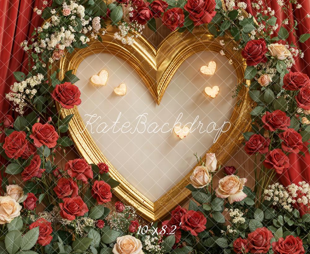 Kate Valentine Heart Frame Roses Gold Backdrop Designed by Emetselch