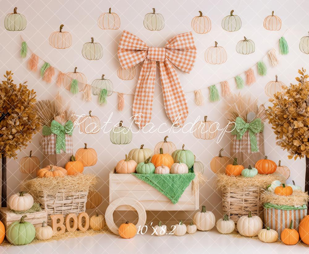 Kate Autumn Pumpkins Trees Bow Backdrop Designed by Patty Robert