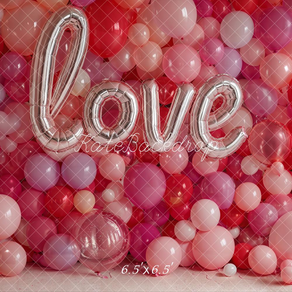 Kate Valentine Love Balloons Pink Red Backdrop Designed by Emetselch