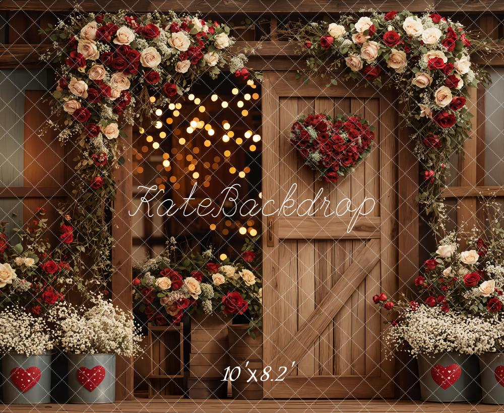 Kate Valentine Wooden Door Red Roses Backdrop Designed by Emetselch -UK