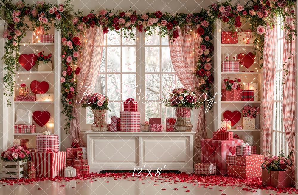 Kate Valentine Flowers Hearts Presents Fleece Backdrop Designed by Emetselch -UK