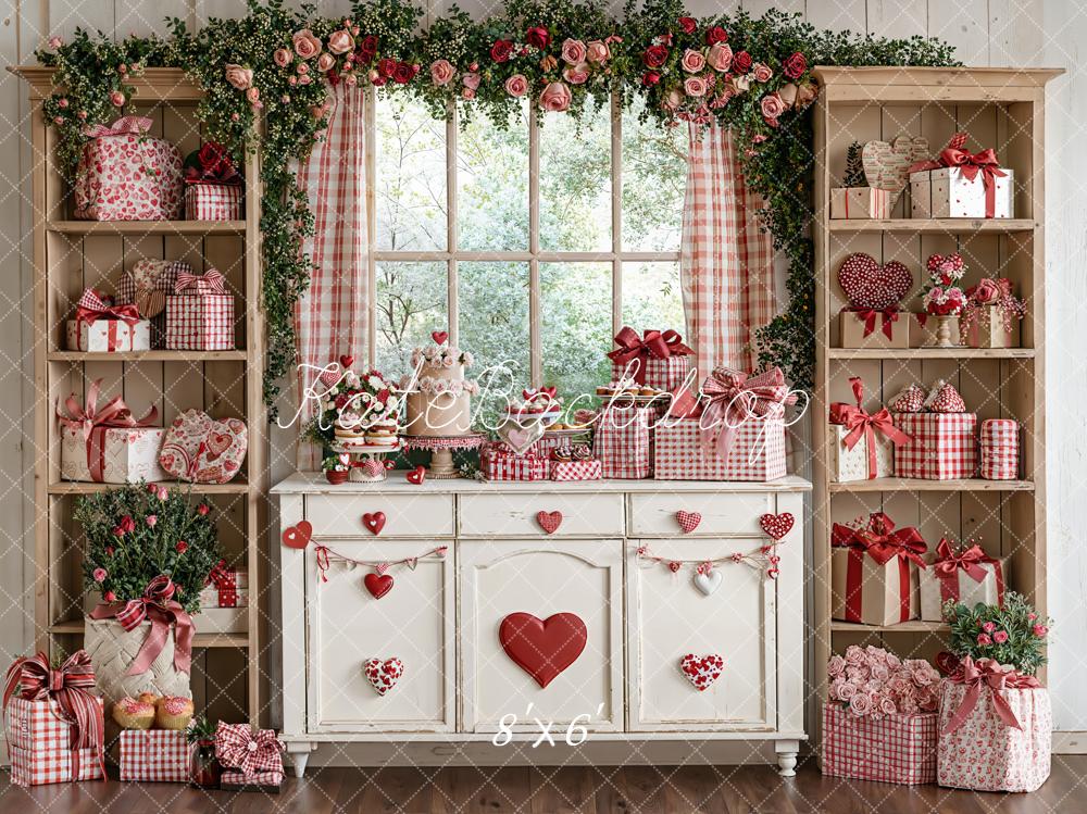 Kate Valentines Day Gift Roses Window Fleece Backdrop Designed by Emetselch