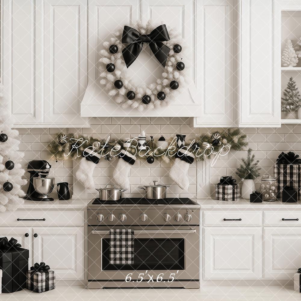 Kate Christmas Kitchen White Trees Gift Backdrop Designed by Ashley Paul