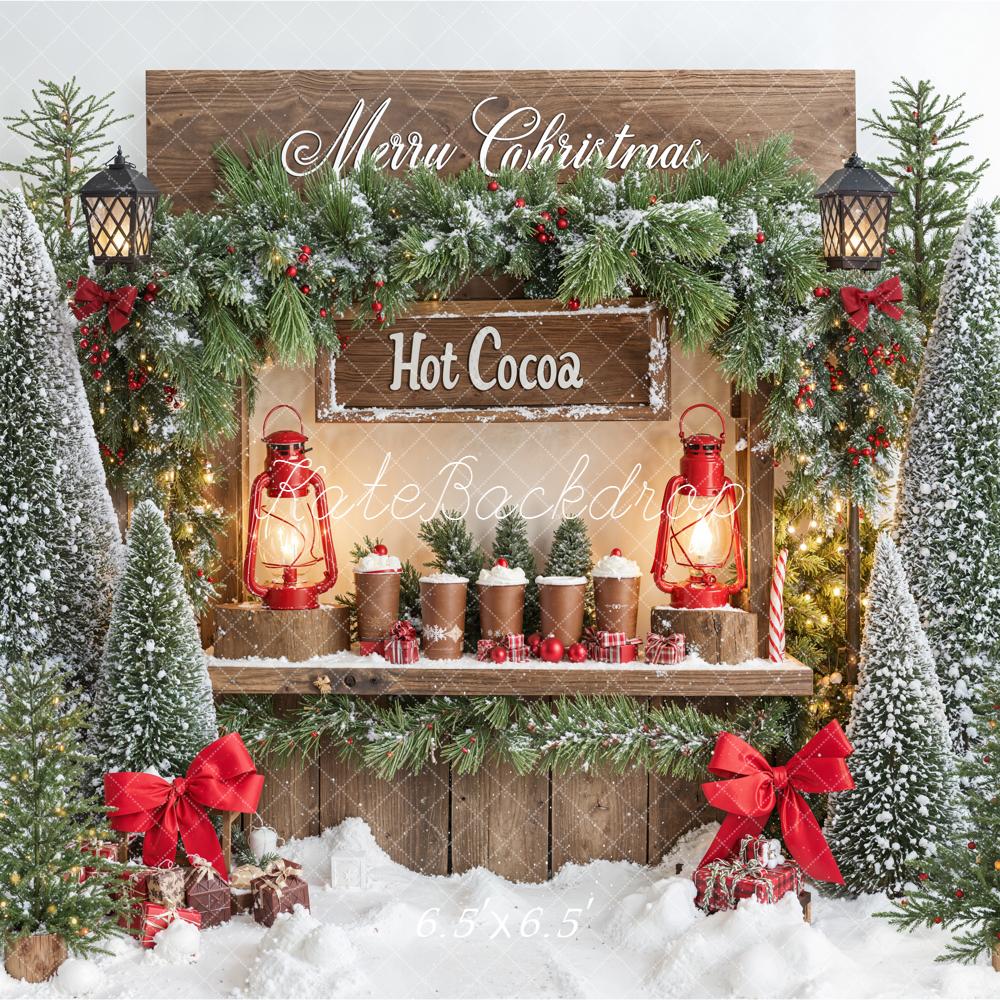 Kate Christmas Hot Cocoa Stand Snowy Trees Backdrop Designed by Emetselch -UK