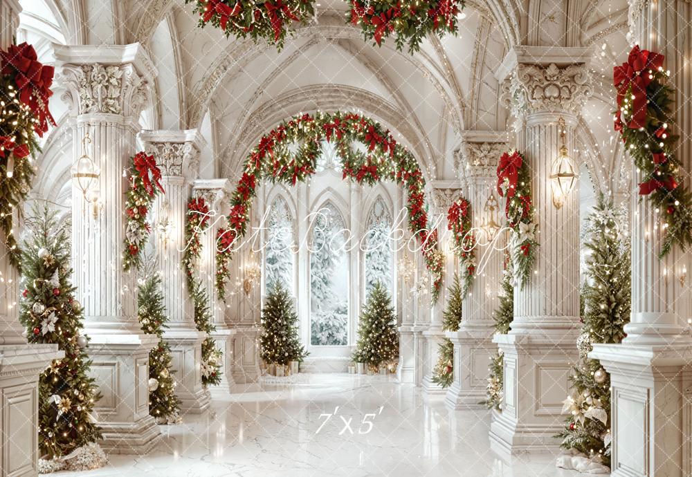 Kate Christmas Palace Arch Garland Trees White Backdrop Designed by Emetselch -UK