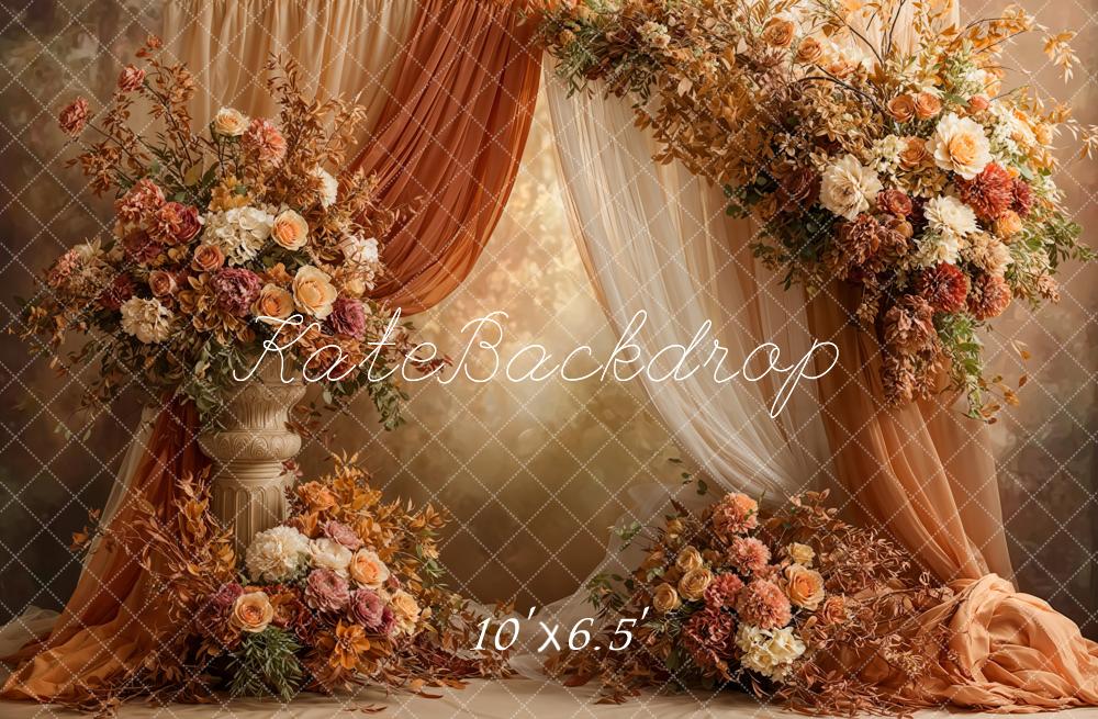 Kate Autumn Flower Drapes Fleece Backdrop Designed by Emetselch