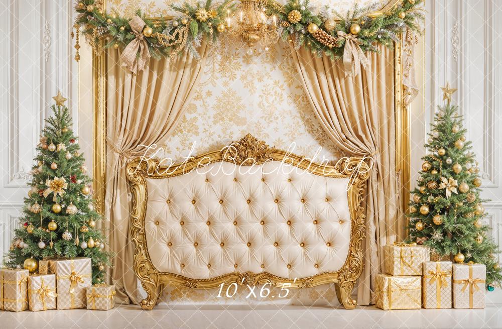 Kate Golden Christmas Headboard Curtain Backdrop Designed by Emetselch -UK
