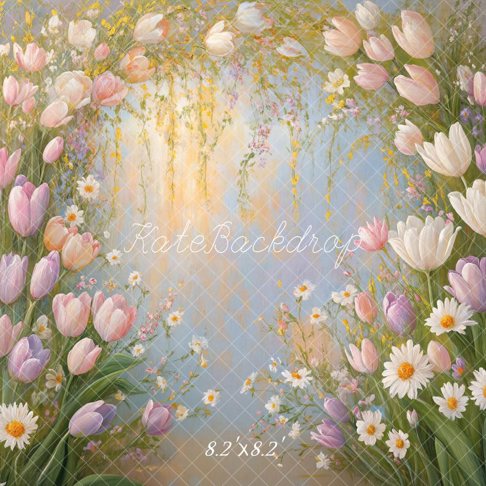 Kate Tulips Arch Daisies Pastel Backdrop Designed by Emetselch -UK