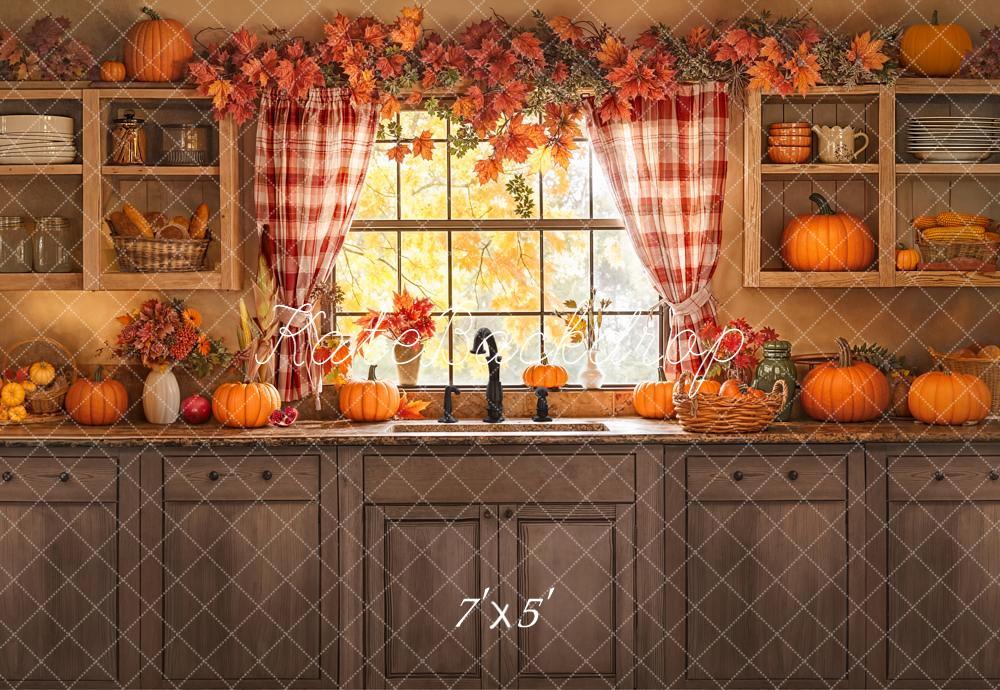 Kate Autumn Kitchen Pumpkins Window Backdrop Designed by Emetselch -UK