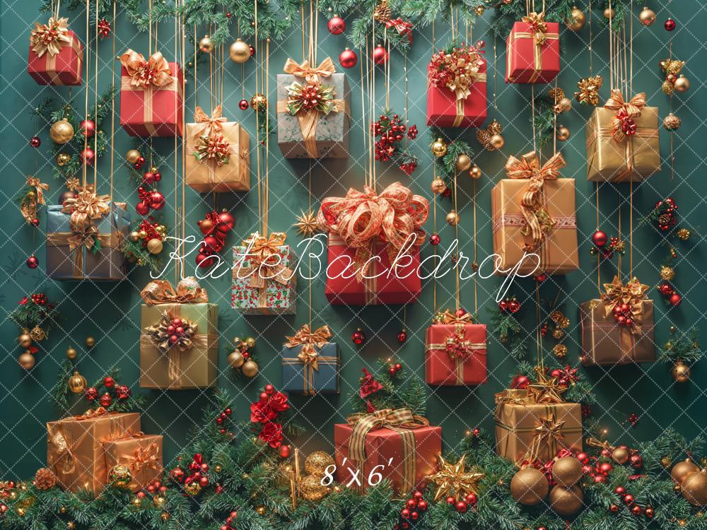 Kate Christmas Present Green Fleece Backdrop Designed by Emetselch -UK