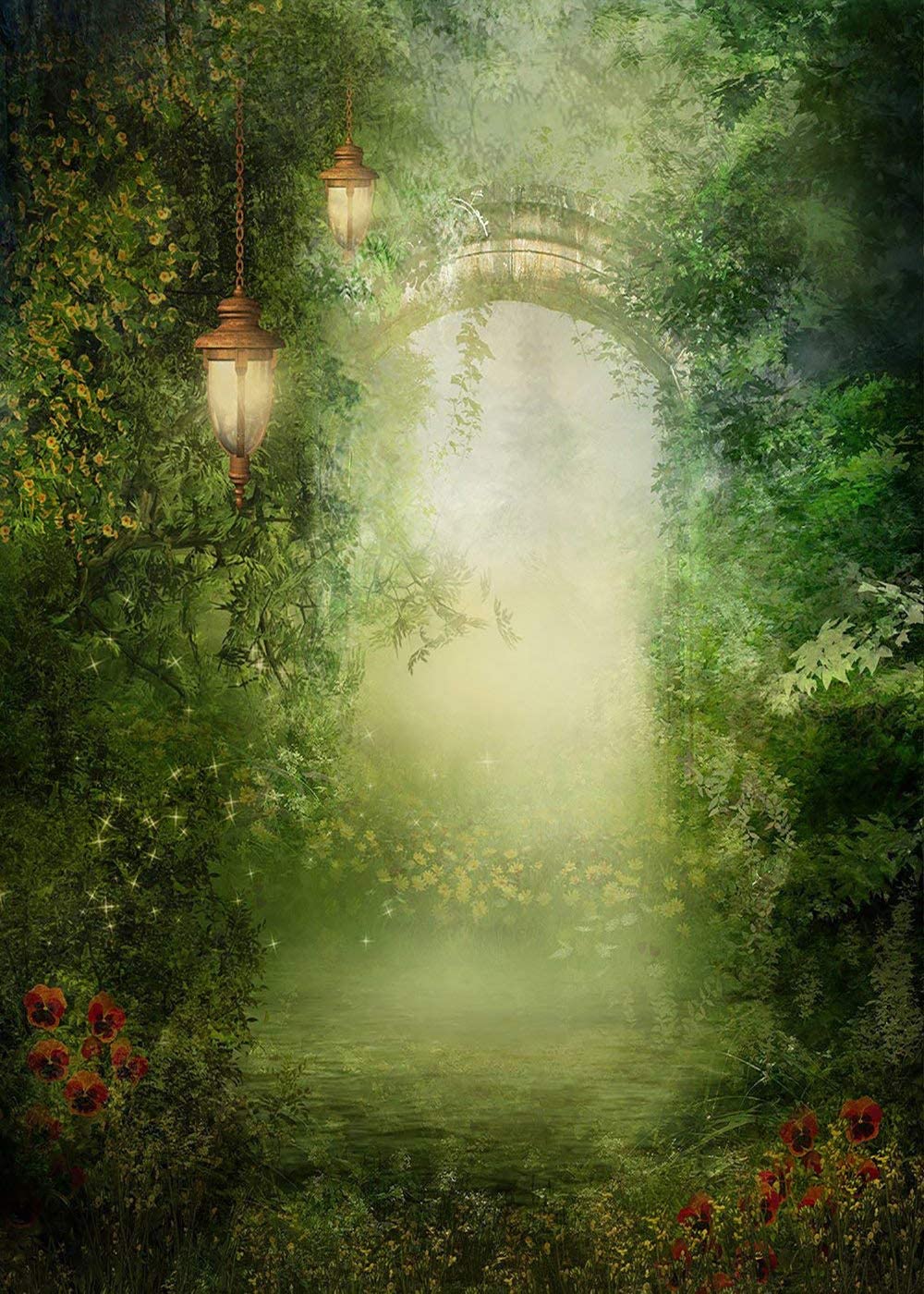 Lightning Deals Kate Spring Green Dreamlike Fairytale Forest Backdrop for Photoshoot