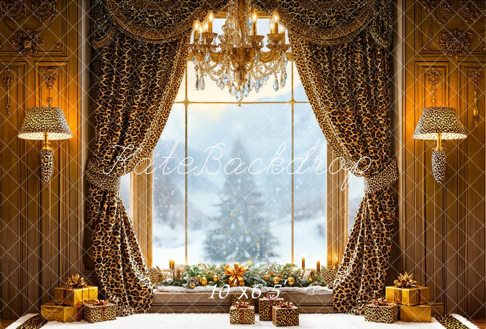 Kate Christmas Leopard Curtains Window Gifts Fleece Backdrop Designed by Emetselch -UK