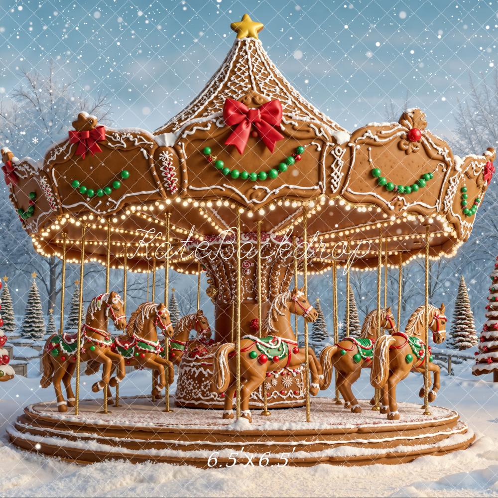 Kate Christmas Carousel Gingerbread Backdrop Designed by Emetselch -UK